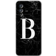 Vivo V23 5G Siyah Mermer Desenli B Harfi Baskılı Uyumlu Silikon Kılıf