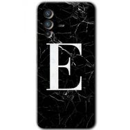 Vivo V23 5G Siyah Mermer Desenli E Harfi Baskılı Uyumlu Silikon Kılıf