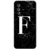 Vivo V23 5G Siyah Mermer Desenli F Harfi Baskılı Uyumlu Silikon Kılıf