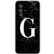 Vivo V23 5G Siyah Mermer Desenli G Harfi Baskılı Uyumlu Silikon Kılıf
