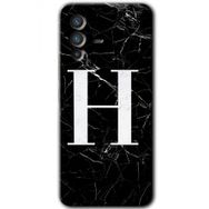 Vivo V23 5G Siyah Mermer Desenli H Harfi Baskılı Uyumlu Silikon Kılıf