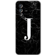 Vivo V23 5G Siyah Mermer Desenli J Harfi Baskılı Uyumlu Silikon Kılıf