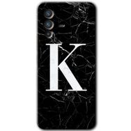 Vivo V23 5G Siyah Mermer Desenli K Harfi Baskılı Uyumlu Silikon Kılıf