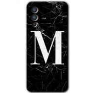 Vivo V23 5G Siyah Mermer Desenli M Harfi Baskılı Uyumlu Silikon Kılıf