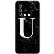 Vivo V23 5G Siyah Mermer Desenli O Harfi Baskılı Uyumlu Silikon Kılıf