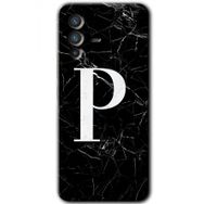 Vivo V23 5G Siyah Mermer Desenli P Harfi Baskılı Uyumlu Silikon Kılıf