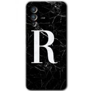 Vivo V23 5G Siyah Mermer Desenli R Harfi Baskılı Uyumlu Silikon Kılıf