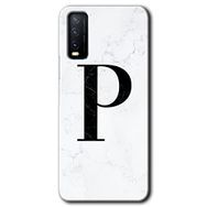 Vivo Y11S Beyaz Mermer Desenli P Harfi Baskılı Uyumlu Silikon Kılıf