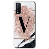 Vivo Y11S Pembe Mermer Desenli V Harfi Baskılı Uyumlu Silikon Kılıf