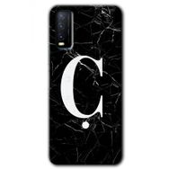 Vivo Y11S Siyah Mermer Desenli C Harfi Baskılı Uyumlu Silikon Kılıf
