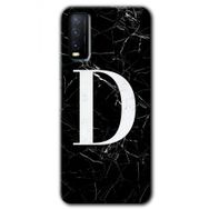 Vivo Y11S Siyah Mermer Desenli D Harfi Baskılı Uyumlu Silikon Kılıf