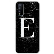 Vivo Y11S Siyah Mermer Desenli E Harfi Baskılı Uyumlu Silikon Kılıf