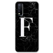 Vivo Y11S Siyah Mermer Desenli F Harfi Baskılı Uyumlu Silikon Kılıf