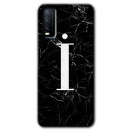 Vivo Y11S Siyah Mermer Desenli İ Harfi Baskılı Uyumlu Silikon Kılıf