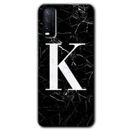 Vivo Y11S Siyah Mermer Desenli K Harfi Baskılı Uyumlu Silikon Kılıf
