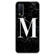 Vivo Y11S Siyah Mermer Desenli M Harfi Baskılı Uyumlu Silikon Kılıf