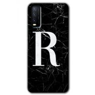 Vivo Y11S Siyah Mermer Desenli R Harfi Baskılı Uyumlu Silikon Kılıf