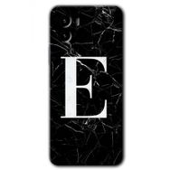 Vivo Y15S Siyah Mermer Desenli E Harfi Baskılı Uyumlu Silikon Kılıf