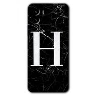 Vivo Y15S Siyah Mermer Desenli H Harfi Baskılı Uyumlu Silikon Kılıf