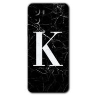 Vivo Y15S Siyah Mermer Desenli K Harfi Baskılı Uyumlu Silikon Kılıf