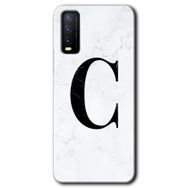 Vivo Y20 Beyaz Mermer Desenli C Harfi Baskılı Uyumlu Silikon Kılıf