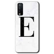 Vivo Y20 Beyaz Mermer Desenli E Harfi Baskılı Uyumlu Silikon Kılıf