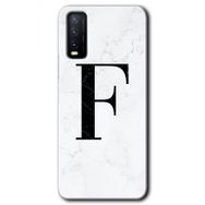 Vivo Y20 Beyaz Mermer Desenli F Harfi Baskılı Uyumlu Silikon Kılıf