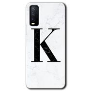 Vivo Y20 Beyaz Mermer Desenli K Harfi Baskılı Uyumlu Silikon Kılıf