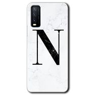 Vivo Y20 Beyaz Mermer Desenli N Harfi Baskılı Uyumlu Silikon Kılıf