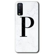 Vivo Y20 Beyaz Mermer Desenli P Harfi Baskılı Uyumlu Silikon Kılıf