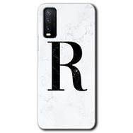 Vivo Y20 Beyaz Mermer Desenli R Harfi Baskılı Uyumlu Silikon Kılıf