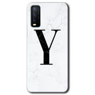Vivo Y20 Beyaz Mermer Desenli Y Harfi Baskılı Uyumlu Silikon Kılıf