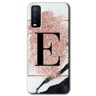 Vivo Y20 Pembe Mermer Desenli E Harfi Baskılı Uyumlu Silikon Kılıf