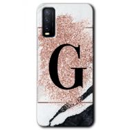 Vivo Y20 Pembe Mermer Desenli G Harfi Baskılı Uyumlu Silikon Kılıf