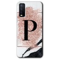 Vivo Y20 Pembe Mermer Desenli P Harfi Baskılı Uyumlu Silikon Kılıf