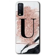 Vivo Y20 Pembe Mermer Desenli U Harfi Baskılı Uyumlu Silikon Kılıf