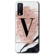 Vivo Y20 Pembe Mermer Desenli V Harfi Baskılı Uyumlu Silikon Kılıf