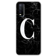 Vivo Y20 Siyah Mermer Desenli Ç Harfi Baskılı Uyumlu Silikon Kılıf