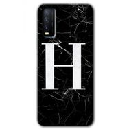 Vivo Y20 Siyah Mermer Desenli H Harfi Baskılı Uyumlu Silikon Kılıf