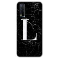Vivo Y20 Siyah Mermer Desenli L Harfi Baskılı Uyumlu Silikon Kılıf