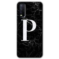Vivo Y20 Siyah Mermer Desenli P Harfi Baskılı Uyumlu Silikon Kılıf