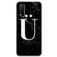 Vivo Y20 Siyah Mermer Desenli Ü Harfi Baskılı Uyumlu Silikon Kılıf