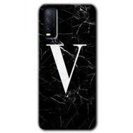 Vivo Y20 Siyah Mermer Desenli V Harfi Baskılı Uyumlu Silikon Kılıf