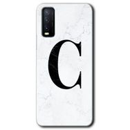 Vivo Y20S Beyaz Mermer Desenli Ç Harfi Baskılı Uyumlu Silikon Kılıf