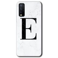 Vivo Y20S Beyaz Mermer Desenli E Harfi Baskılı Uyumlu Silikon Kılıf