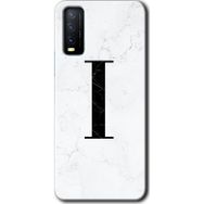 Vivo Y20S Beyaz Mermer Desenli İ Harfi Baskılı Uyumlu Silikon Kılıf