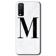 Vivo Y20S Beyaz Mermer Desenli M Harfi Baskılı Uyumlu Silikon Kılıf