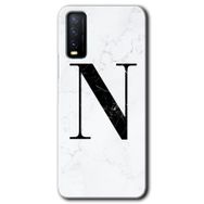 Vivo Y20S Beyaz Mermer Desenli N Harfi Baskılı Uyumlu Silikon Kılıf