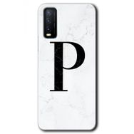 Vivo Y20S Beyaz Mermer Desenli P Harfi Baskılı Uyumlu Silikon Kılıf