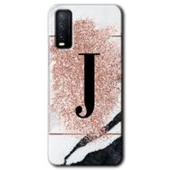 Vivo Y20S Pembe Mermer Desenli J Harfi Baskılı Uyumlu Silikon Kılıf